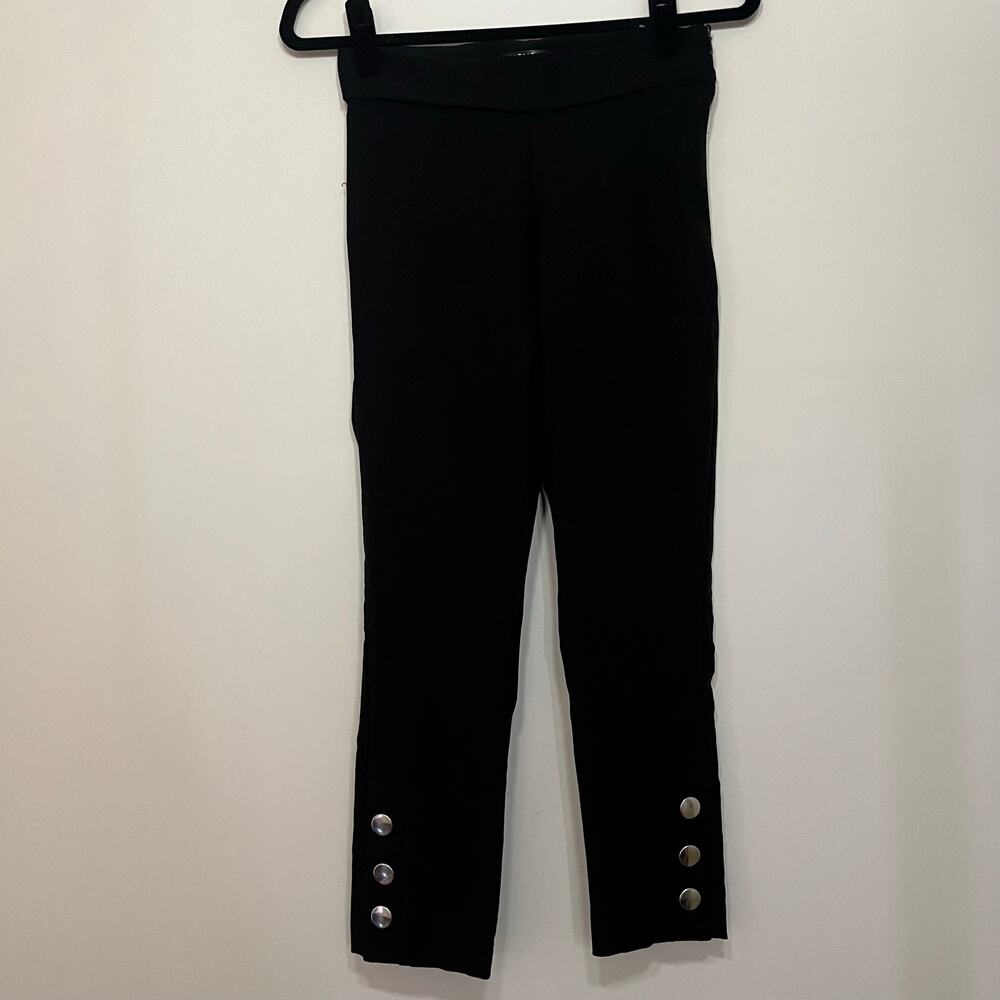 XOXO Y2K Black Cropped Pants High Waist Stretch Trousers Silver Button Hem S